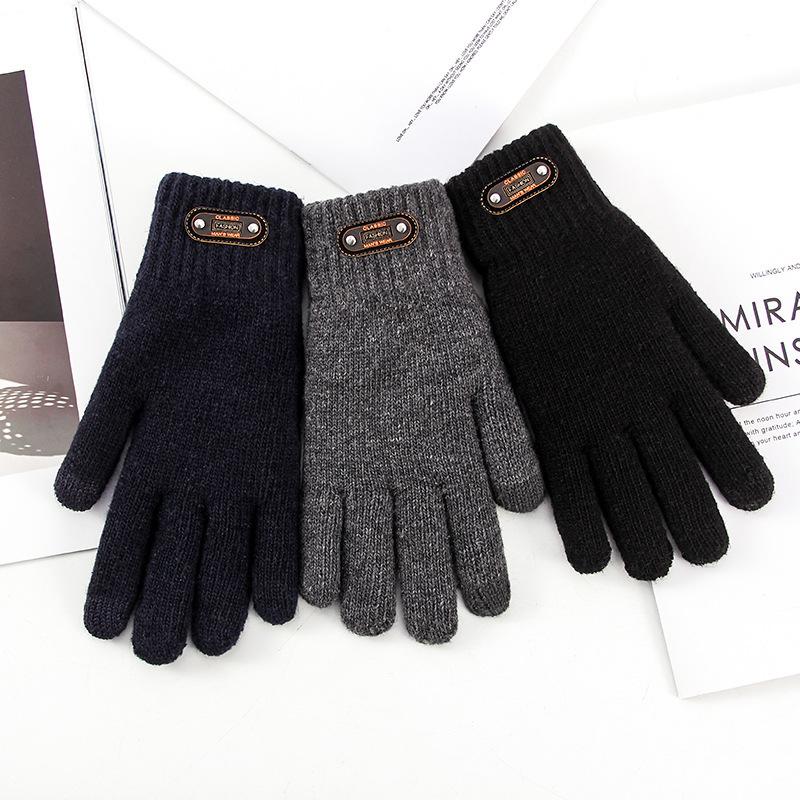 Gloves Men's Wool Cross-border Knitted Handsome Cycling High-end Warm Plush Thickened Winter Touch Screen Gloves