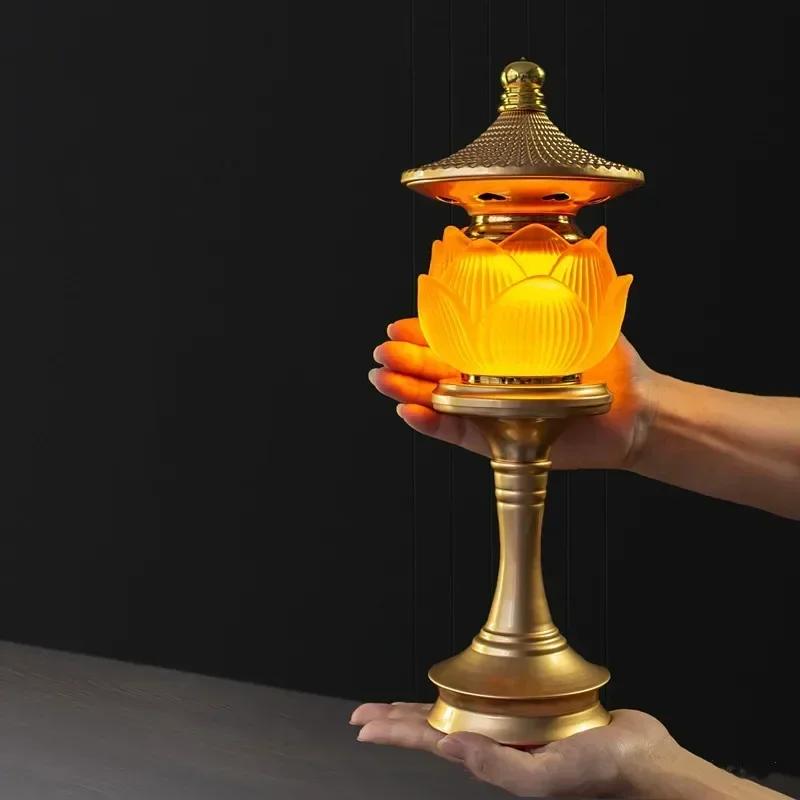 Buddhist Supplies, LED Crystal Lotus Lamp, Buddha Offering Lamp, Household Prayer Lamp, Three Gradient Colors, Plug, 1pcs 110v