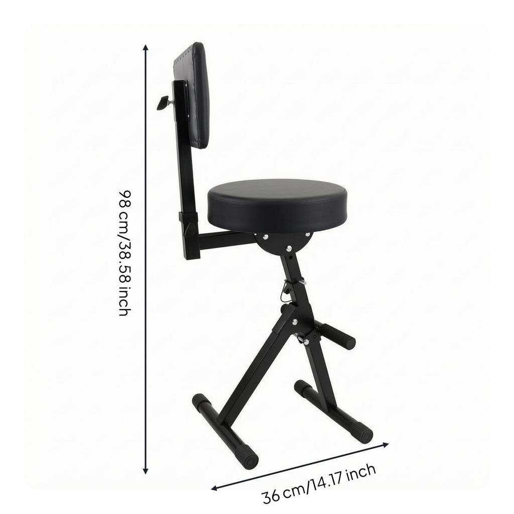 Height-Adjustable Guitar Stool with Backrest Foldable Anti-Slip