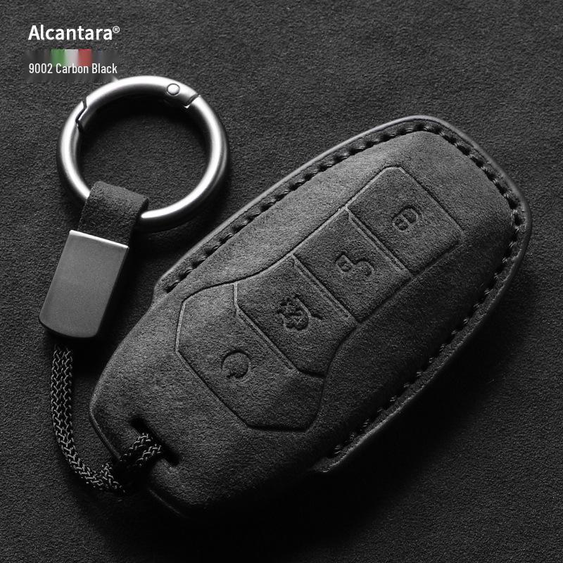 Full-Coverage Suede Key Case for BYD D9, N7, N8, and X with Side Snap Button