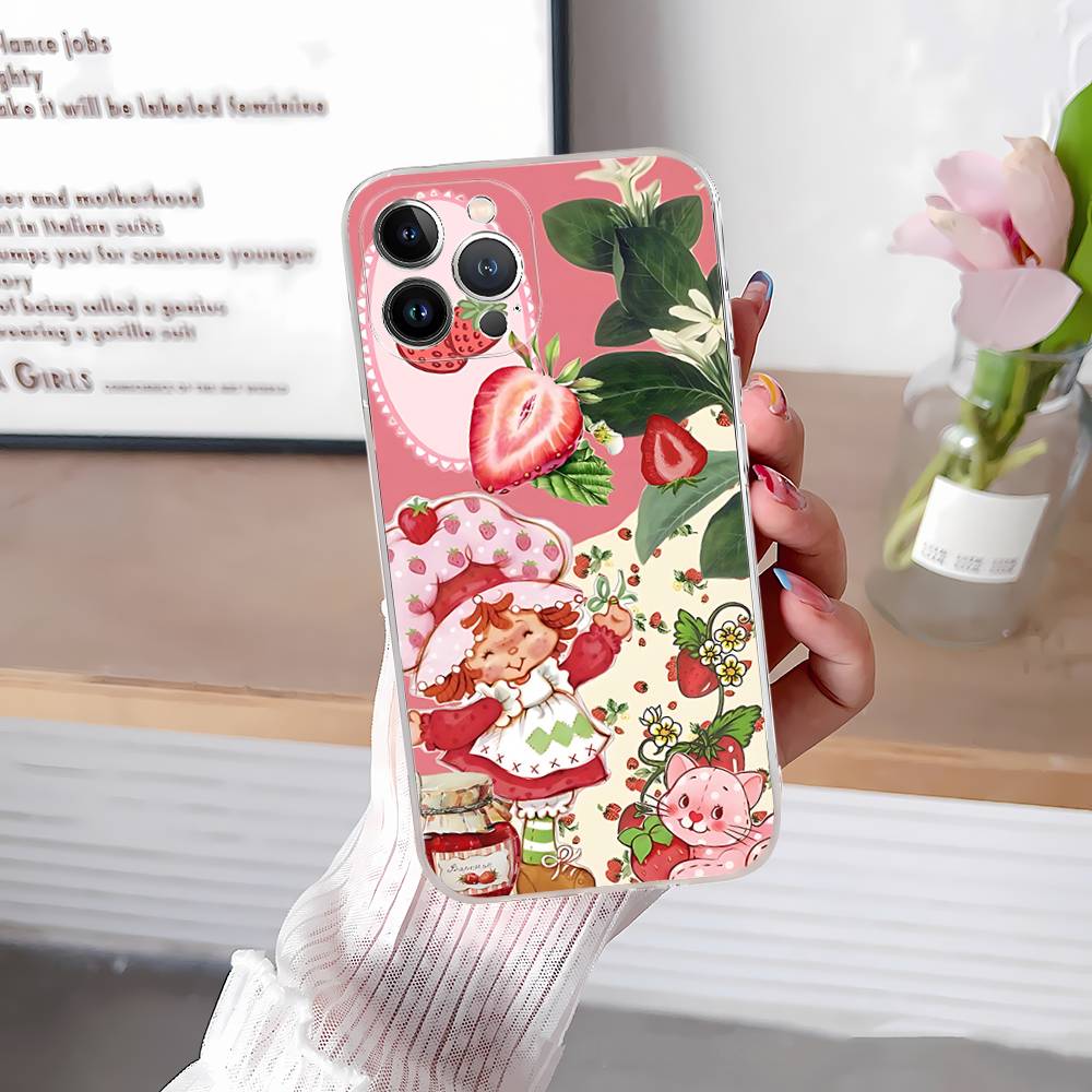 Girl Pink Strawberry S-Shortcake For IPhone 17 16 15 14 13 12 11 Pro Max Plus Transparent Soft TPU Phone Cover