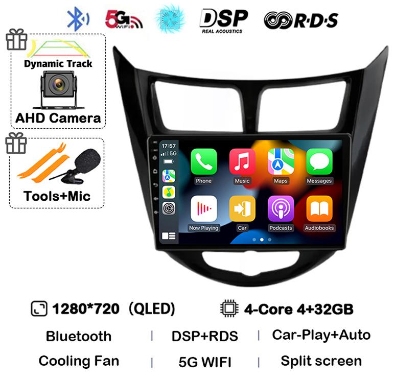 Android14 Carplay Auto For Hyundai Solaris Verna Accent 1 2010 2011 2012 2013 -2016 Multimedia Car Radio Player DSP Stereo 2 Din