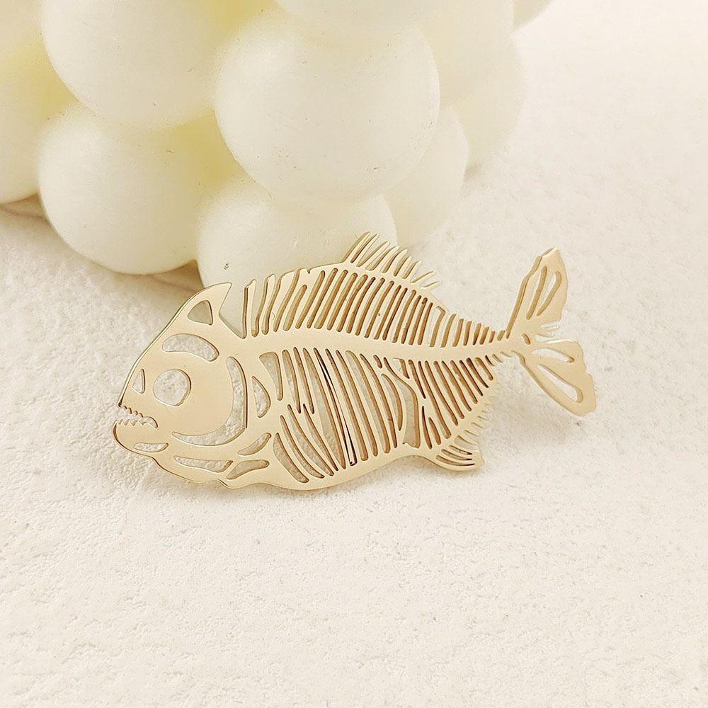 Elegant Stainless Steel Brooch Plated Corsage Pin Hollow Fish Bone Brooch  Clothes Accessories