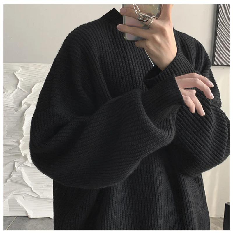 Autumn Crew Neck Solid Color Pullover Sweaters for Men Casual Y2K Knitted Sweater High Street Fashion Jumpers Hombre