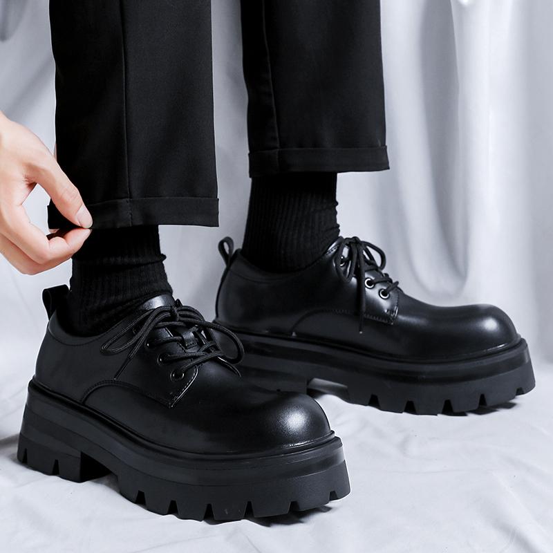 Men's thick soled leather shoes Classic minimalist British style suit Business Leisure Office High quality Derby Black lace up