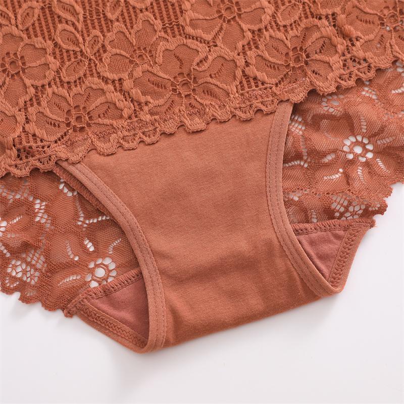 S-XXL Women Mid-Rise Lace Panties Sexy Solid Color Lace Trim Underwear Female Luxury Hollow Out Briefs Cozy Breathable Lingerie