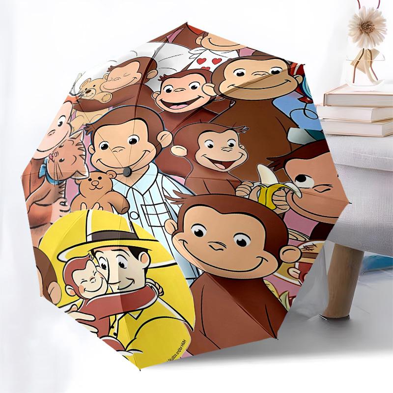 Curious George, Monkey Automatic Opening and Closing, 8 rib Structure Portable Umbrella, Suitable for Men and Women in All Seasons Perfect
