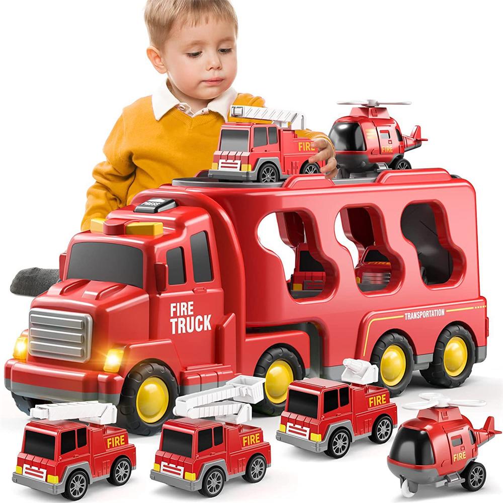 

Friction Power Vehicle Toy Car Set Toddler Fire Engine Toys For Boys Girls Carrier Truck Transport Cars Firefighter Vehicles красный