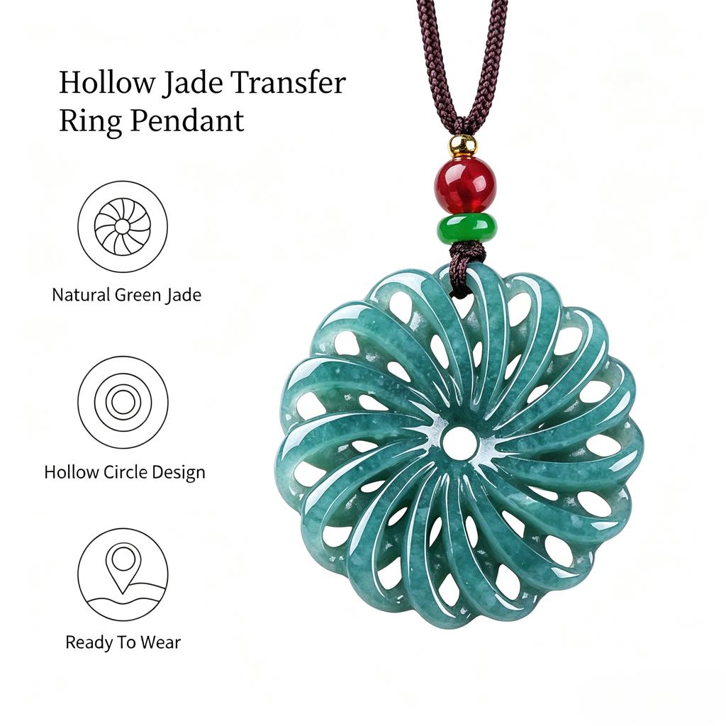 Grade a Natural Burmese Jadeite Rotating Openwork Flower Pendant, Rich Noble Design Jade Sweater Chain Necklace for Men Women