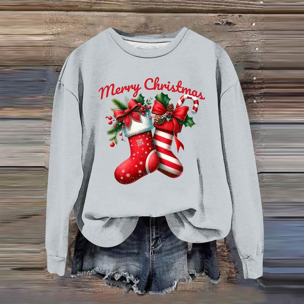 Women's Fashion Casual Long Sleeve Loose Christmas Printed Sweatshirt
