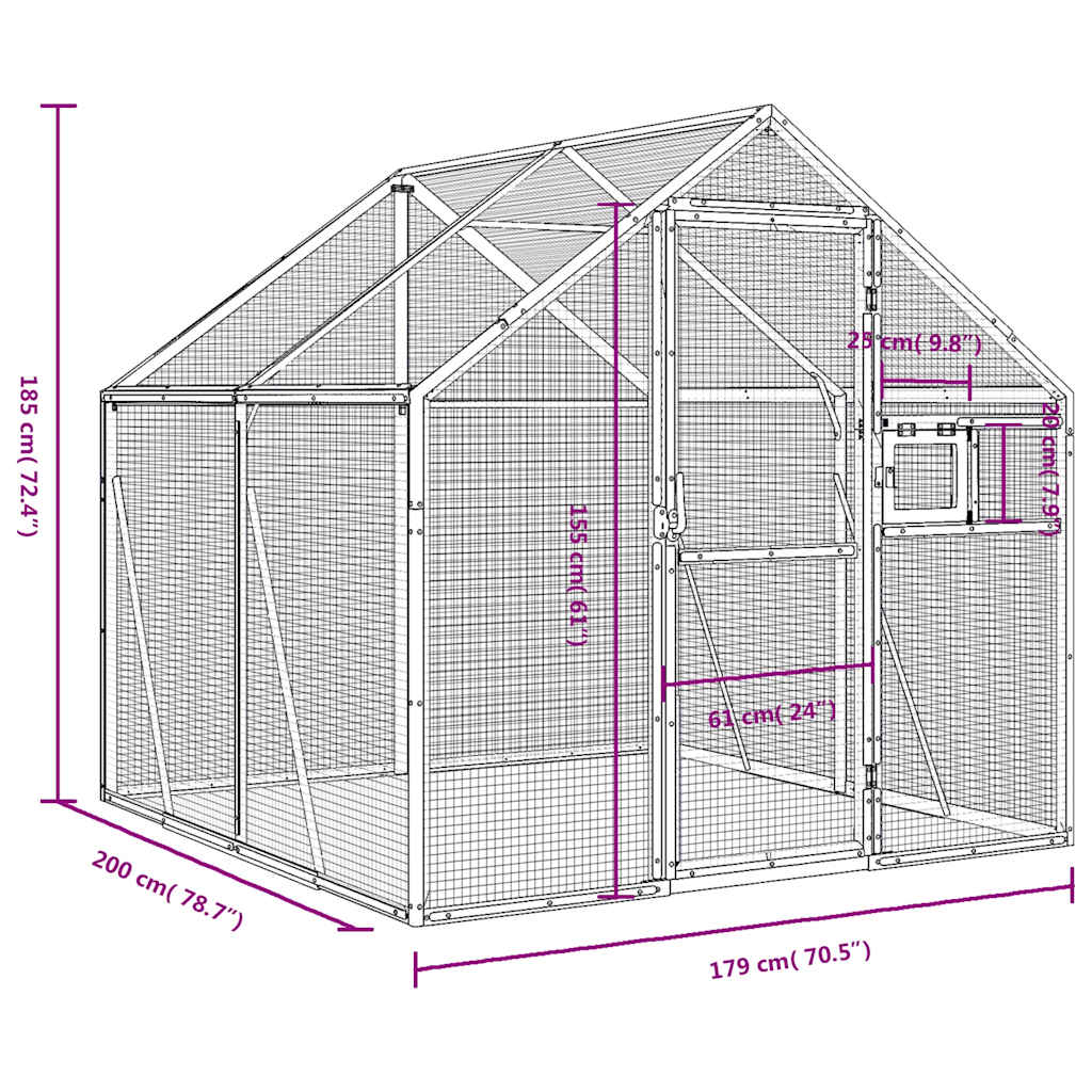 Vidaxl Woliera, Antracytowa, 1,79X2X1,85 M, Aluminium