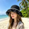 1Pc Women'S Multi-Layered Three-Dimensional Lace Knit Fisherman Hat, Delicate Hollow Breathable Bucket Exquisitely Decorated With Imitation Pearls