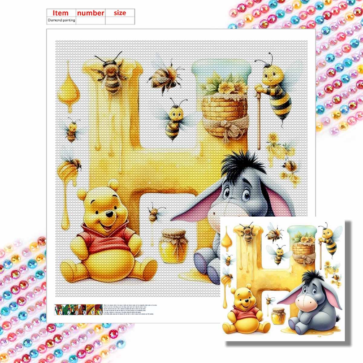 

DIY Diamond Painting Round Diamond The Letters H In Vini and Eeyore Full Diamond Mosaic Home Decoration Painting Cross Stitch Kit Round 20x20cm
