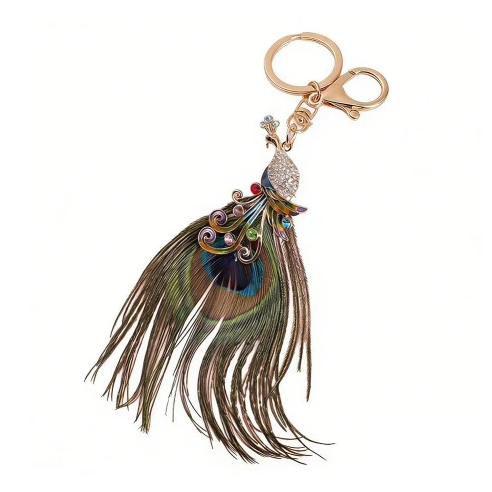 Rhinestone Decoration Key Chain Feather Bag Pendant New Peacock Keychain Bag Accessory белый