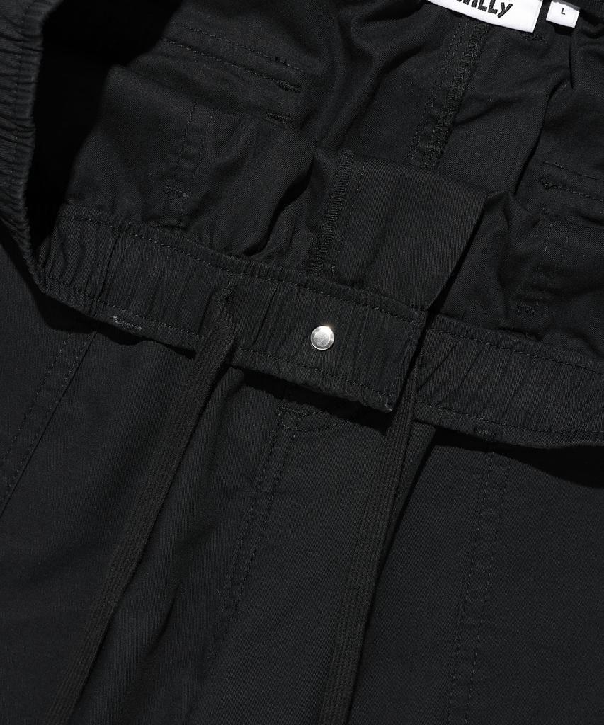 WACKY WILLY Straight Cotton Fatigue Elastic Pants Black