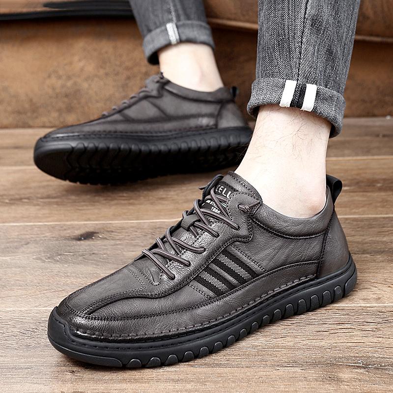 Klassische schwarze Sneaker Herren Freizeit Lederschuhe Herren Schnürschuhe Echtes Leder Flats Mode Koreanisch Schlichtes Schuhwerk Schuh