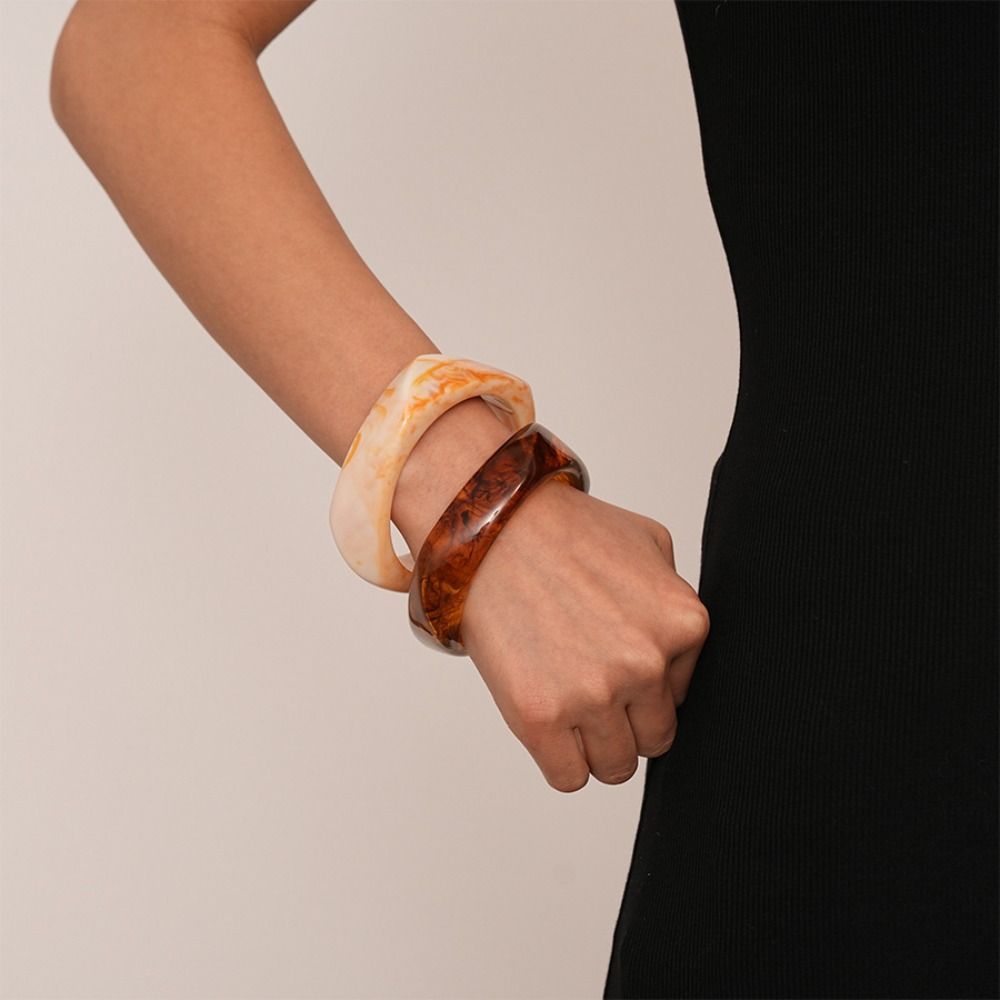 Bohemian Chunky Bracelets Geometric Retro Hand Ring Unique Resin Bangles  Girls Gift
