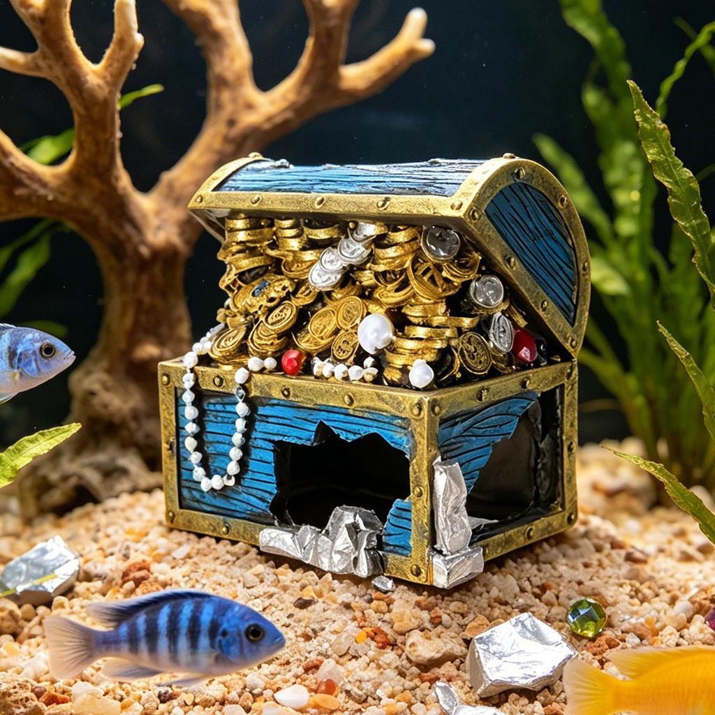 Treasure Box Fish Tank Decor Resin Shrimp Shelter Fish Tank Ornaments for Betta Shrimp Lizard Turtle Reptile Terrarium