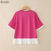 ZANZEA Women Casual Round Neck Summer Short Sleeve Blouse