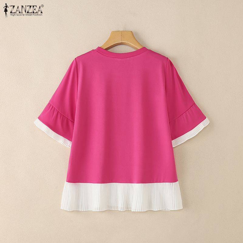 ZANZEA Women Casual Round Neck Summer Short Sleeve Blouse