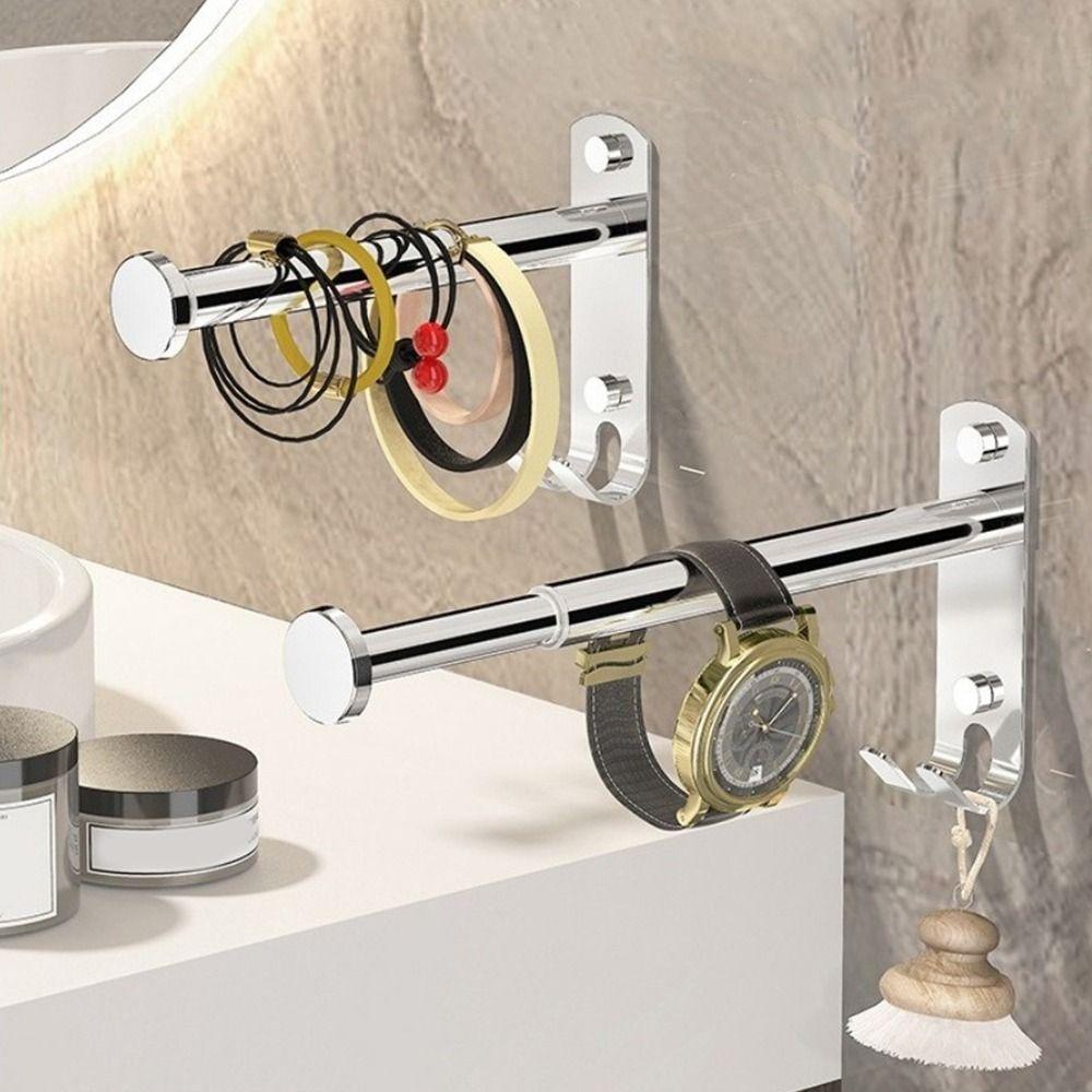 2Pcs Stainless Steel Clothes Hanger Storage Rack Punch-free Wall-mounted Scalable Storage Racks Foldable Space Saving