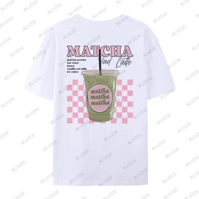 Y2k Aesthetic Matcha Latte Back Print TShirt For Women Cute Matcha Lover T Shirt Egirl Loose Tees Retro Streetwear Unisex Tops S