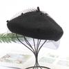 Sweet Mesh Veil Beret Cap Elegant Women Lady French Style Solid Color Beanie Hat