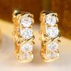 Stylish Gold Color Round Zircon Prong Set Twist Detail Huggie Hoop Earrings for Women Daily Fashion Jewelry