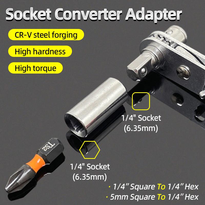Socket Adapter Head 1/4 Inch Square Drive To 1/4 Hex Socket Adapter Converter Adapter Wrench Quick Change Hand Tool Accessorie