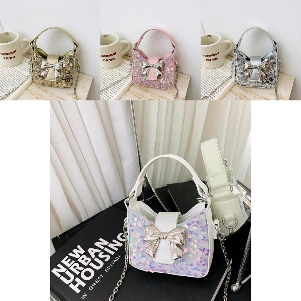 Kids Girl Butterfly Bow Sequin Mini Shoulder Bag With Breathable Pu Material For Daily Use