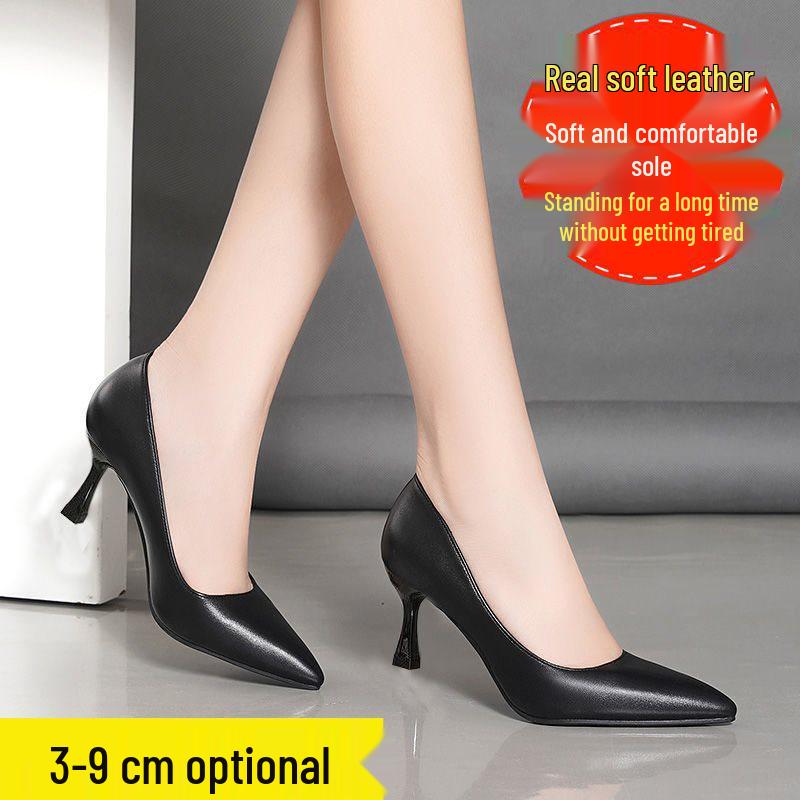 Genuine Soft Leather Pointed Toe Stiletto Heels - Comfortable Work & Etiquette Shoes for Spring/Autumn