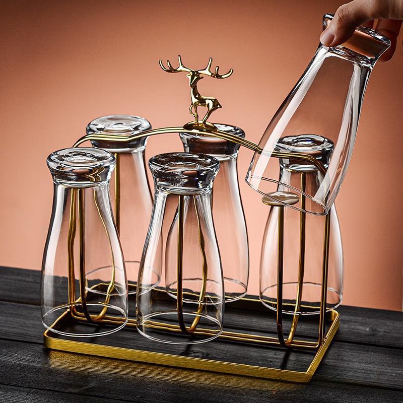 Set of 6 Craft Beer Glasses with Gold Deer Rack