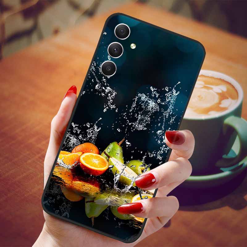 For Samsung Galaxy A55 5G Case Black TPU Silicone Beautiful Pattern Phone Cases for Galaxy A55 Shockproof Soft Cover A 55 6.6''