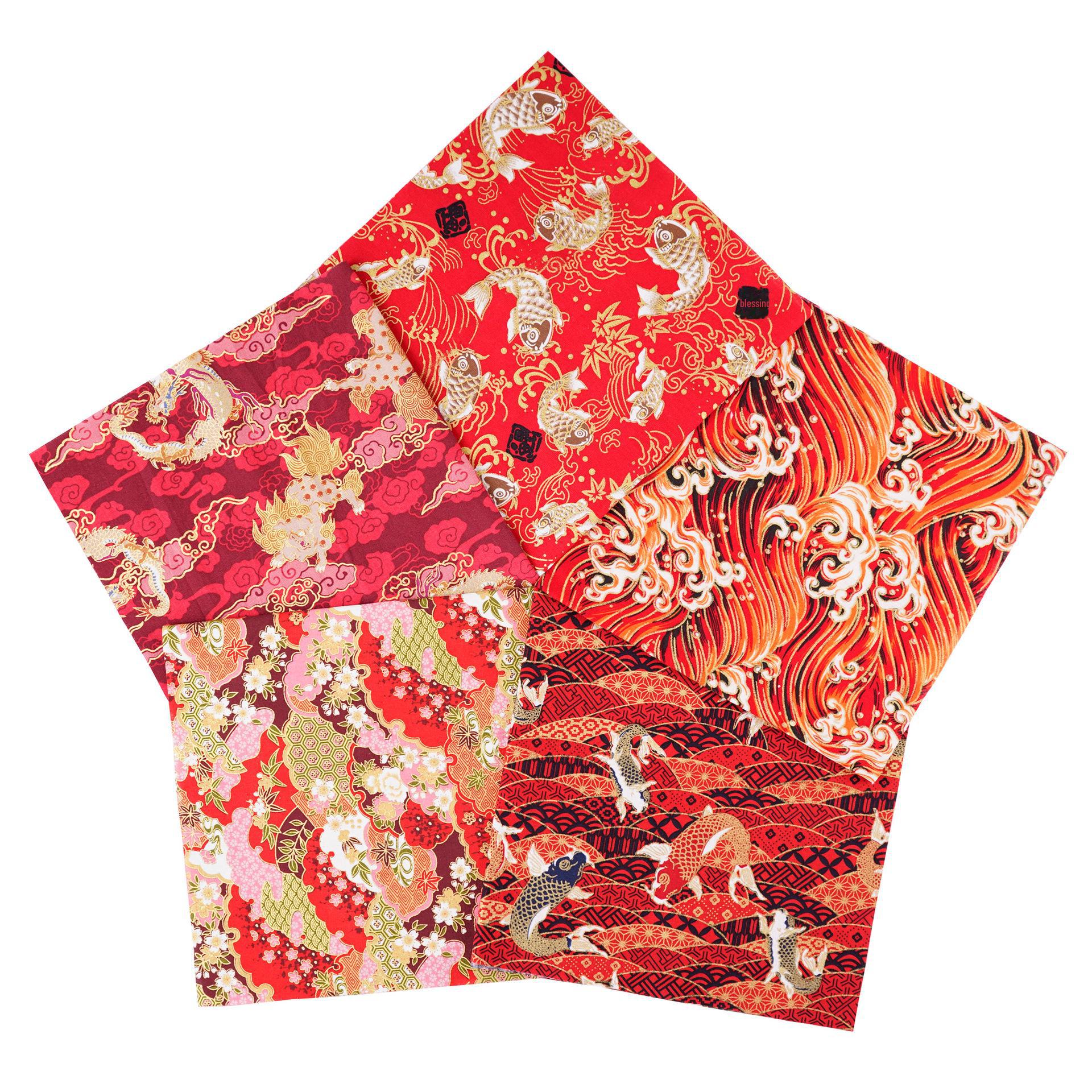 

Комплект хлопковой ткани с цветочным узором в японском стиле: 5 цветных пэчворков для проектов своими руками