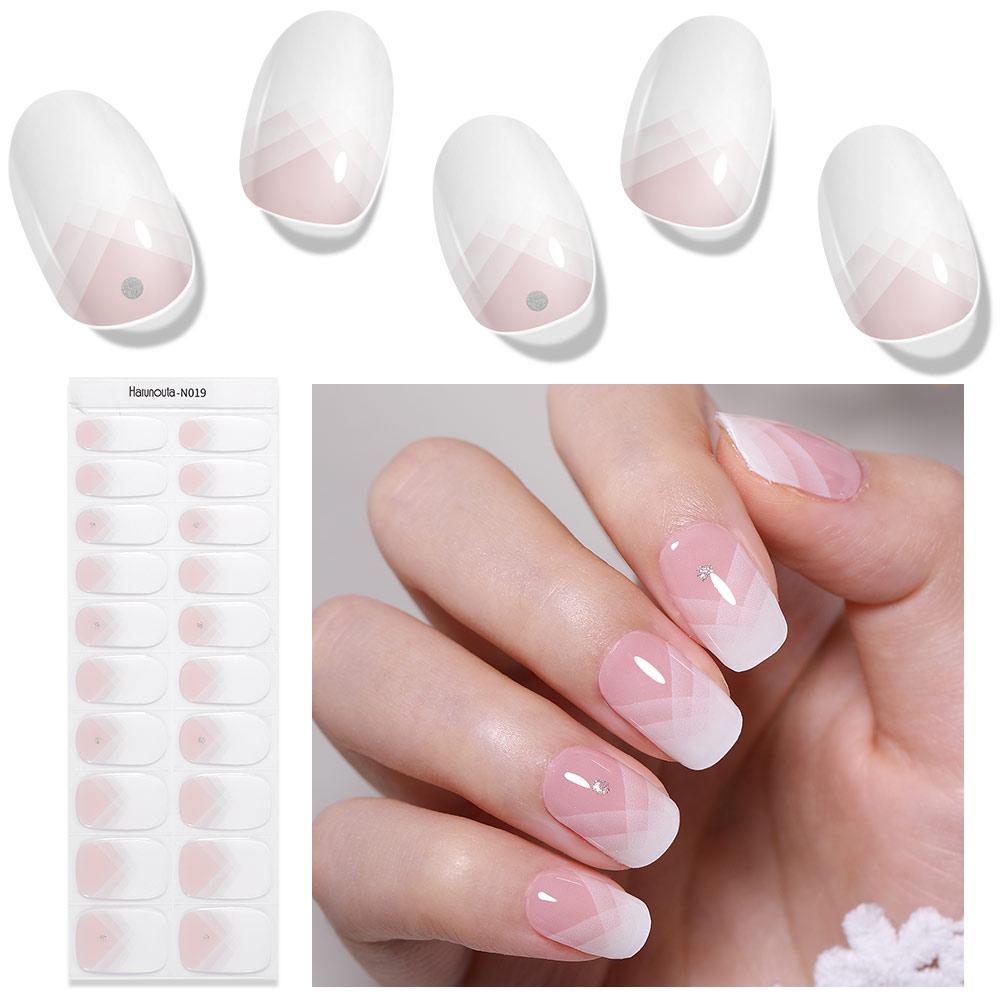 

16/20Tips Semi-Cured Nail Wraps Solid Color Adhesive Waterproof Long Lasting Gel Nails Stickers Set for UV Lamp Need Manicure N019