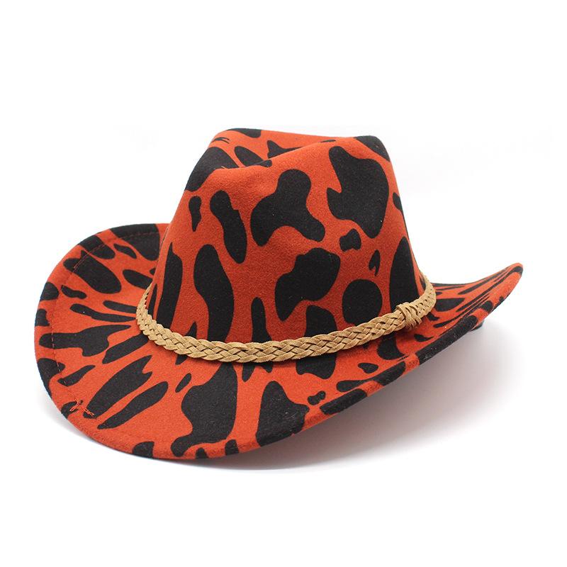 Thickened Fabric Cow Pattern Curled Edge Denim Top Hat Curled Brim Men'S And Women'S Tibetan Ethnic Style Denim Felt Hat