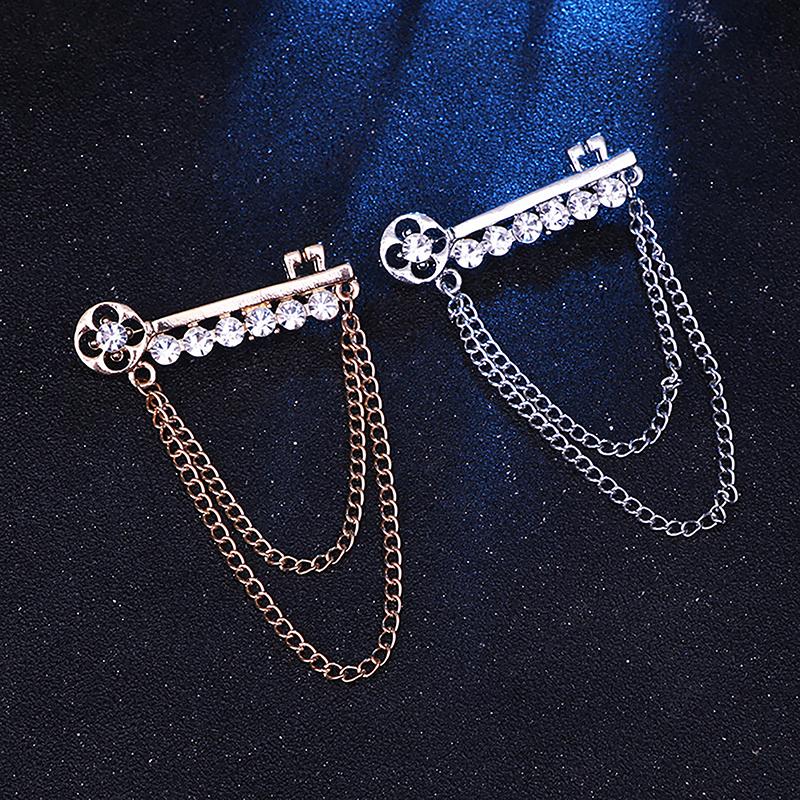 Korean   Metal Key Tassel Long Brooch  Chain Lapel Pin For Men'S Suit Shirt Badge Brooches Pins Accessories