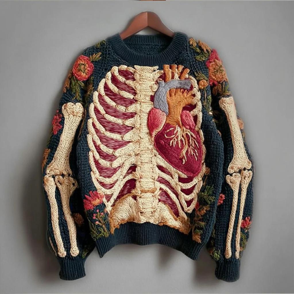 Women's Vintage Halloween Print Knit Sweater, Retro Cozy Pullover Top