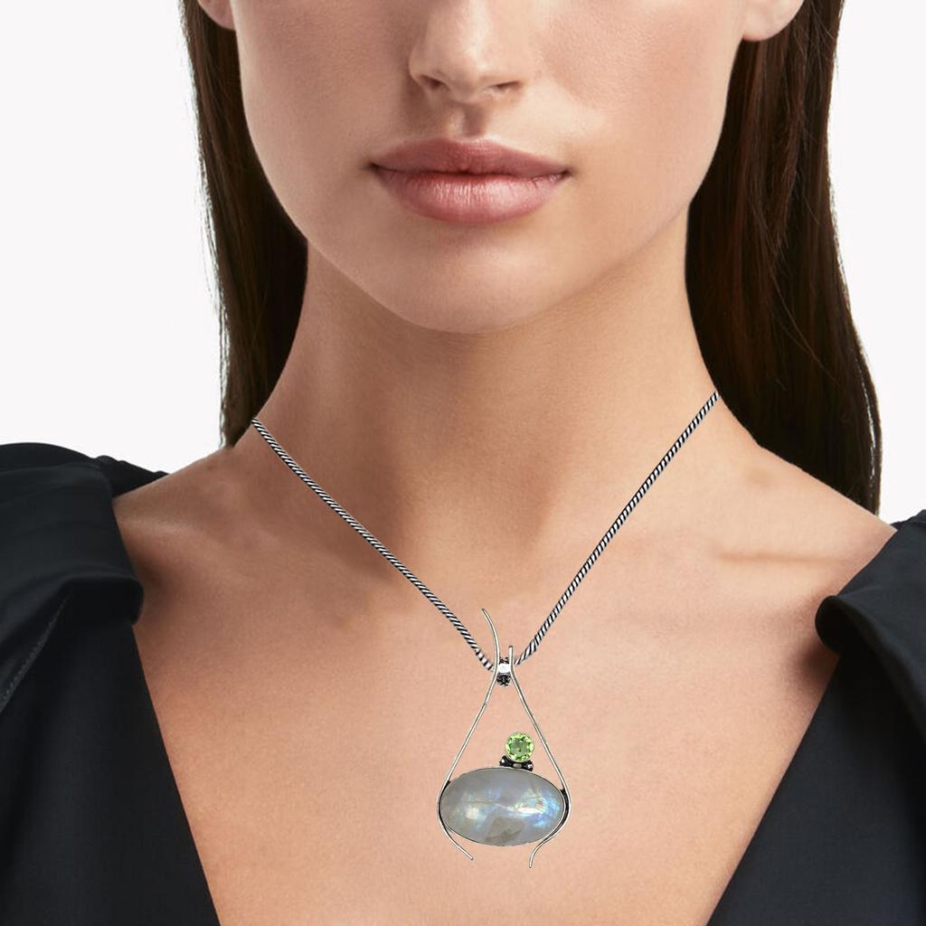 Silberschmuck 2,25" Anhänger Sterling Edelstein Regenbogenmondstein Ostern