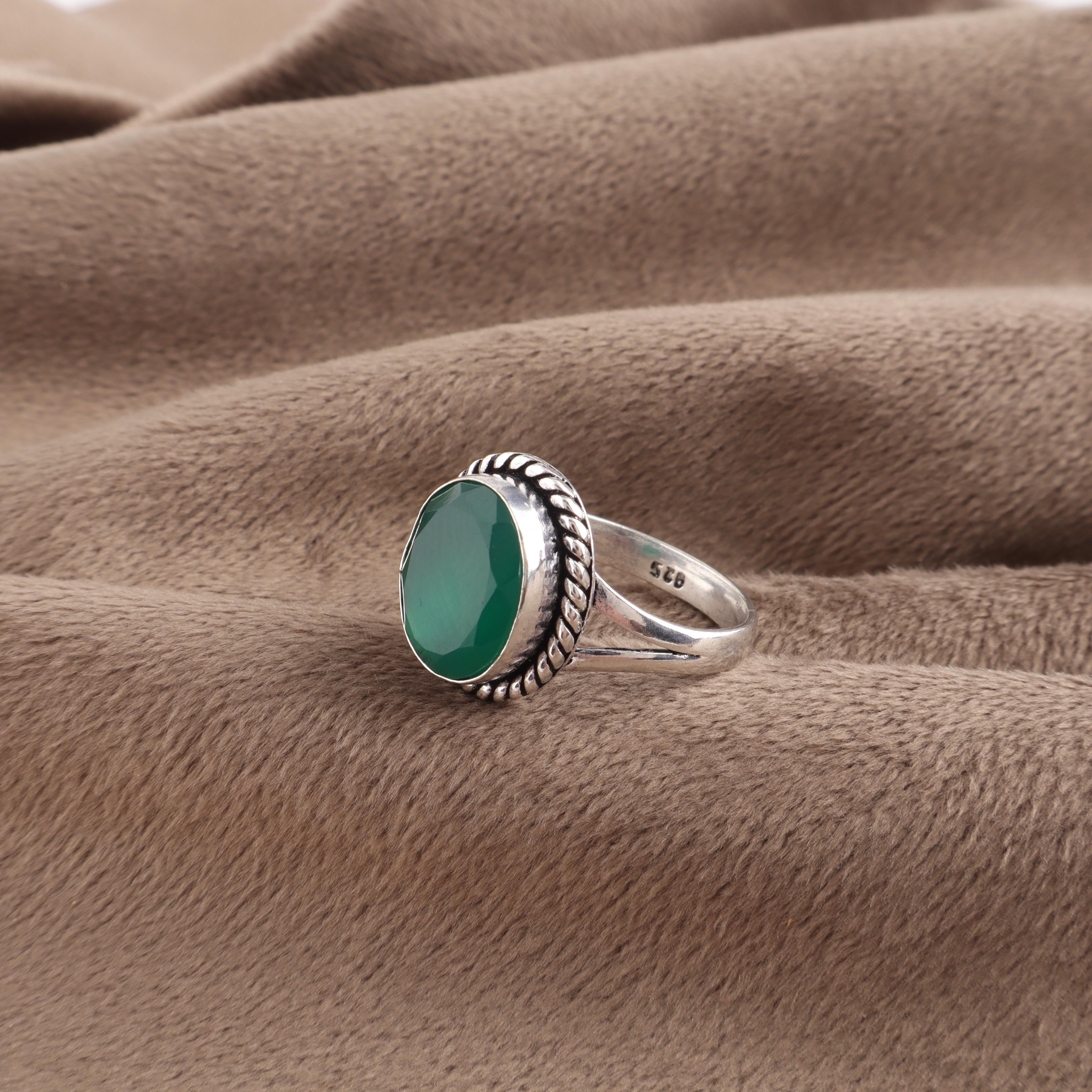 

Natural Green Onyx Gemstone 925 Solid Silver Designer Handmade Jewelry Ring For Anniversary Gift RR-84-18 4