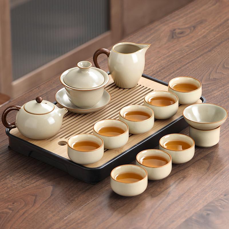 Ru Kiln Kung Fu Tea Set 2025 New Light Luxury Chinese Office Parlor Covered Bowl Brewing Teapot Teacup Set