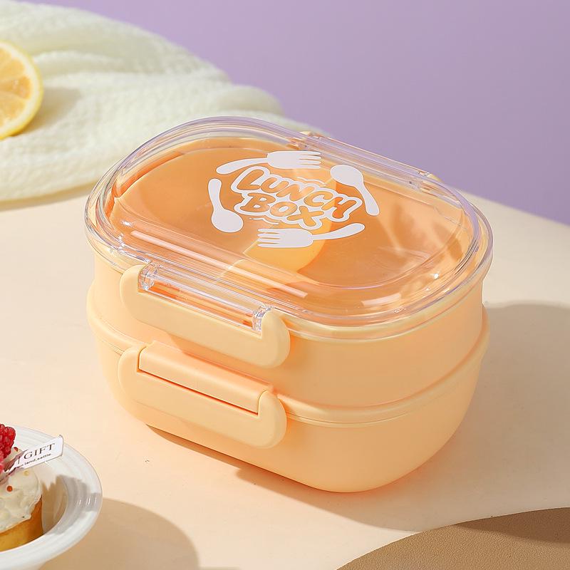 Compact Student Double/Single Layer Plastic Lunch Box with Lid - Portable Bento for Office Workers, Fruit, or Salads.