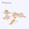 18K Real Gold Plated Zircon Inlaid Round Post Earring Findings Accessory With Pearl Pendant Mounting,DIY Earring Jewelry Making