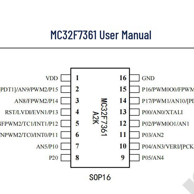 MC32F7361A2K SOP16: Compatible with FT61F023 for Development & Programming