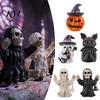 Artistic Halloween Window Displays Resin Figurine, Spooky Skeleton Pumpkin Ghost Statue for Miniature Ornaments Tiered Tray, Tabletop, Shelf,
