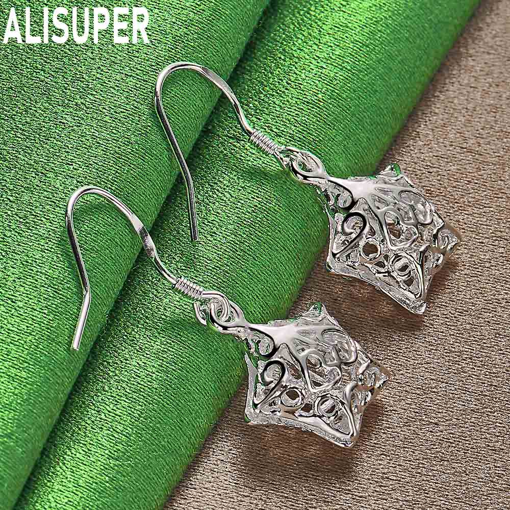 Exquisite 925 Sterling Silver Openwork Five-Pointed Star Pendant Earrings - Fashion Gift Jewelry