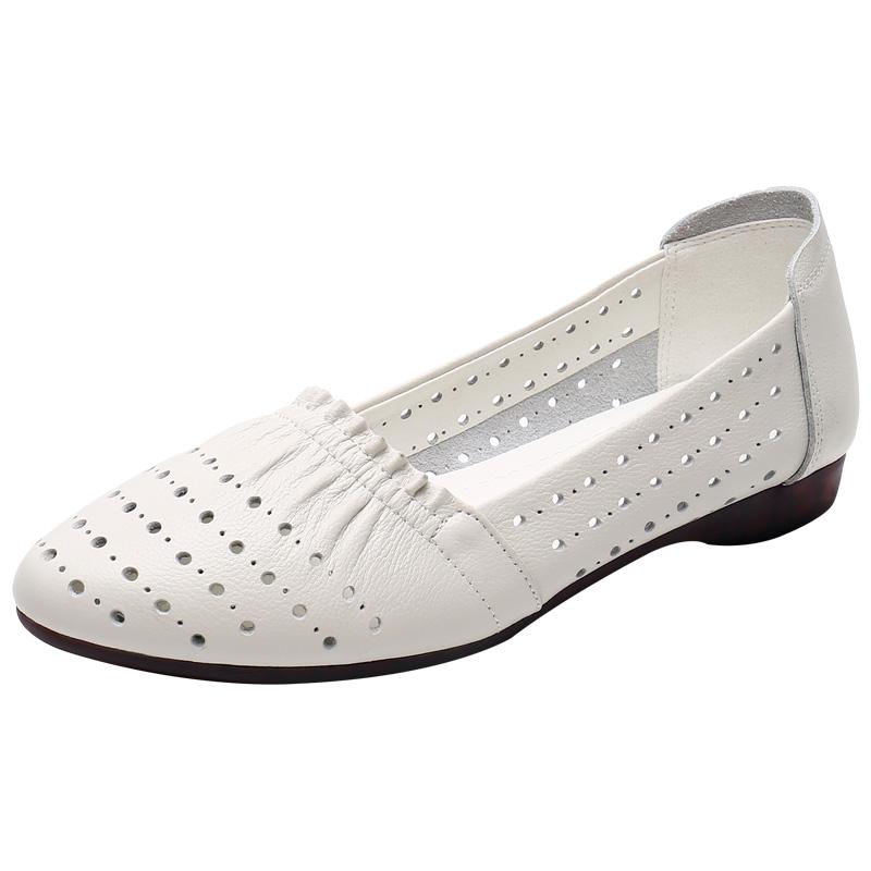 Fashion GKTINOO Women Hollow Flat Shoes Casual Loafers Female Fashion Moccasins Slip On Breathable Comfort Genuine Leather Ladies Shoes