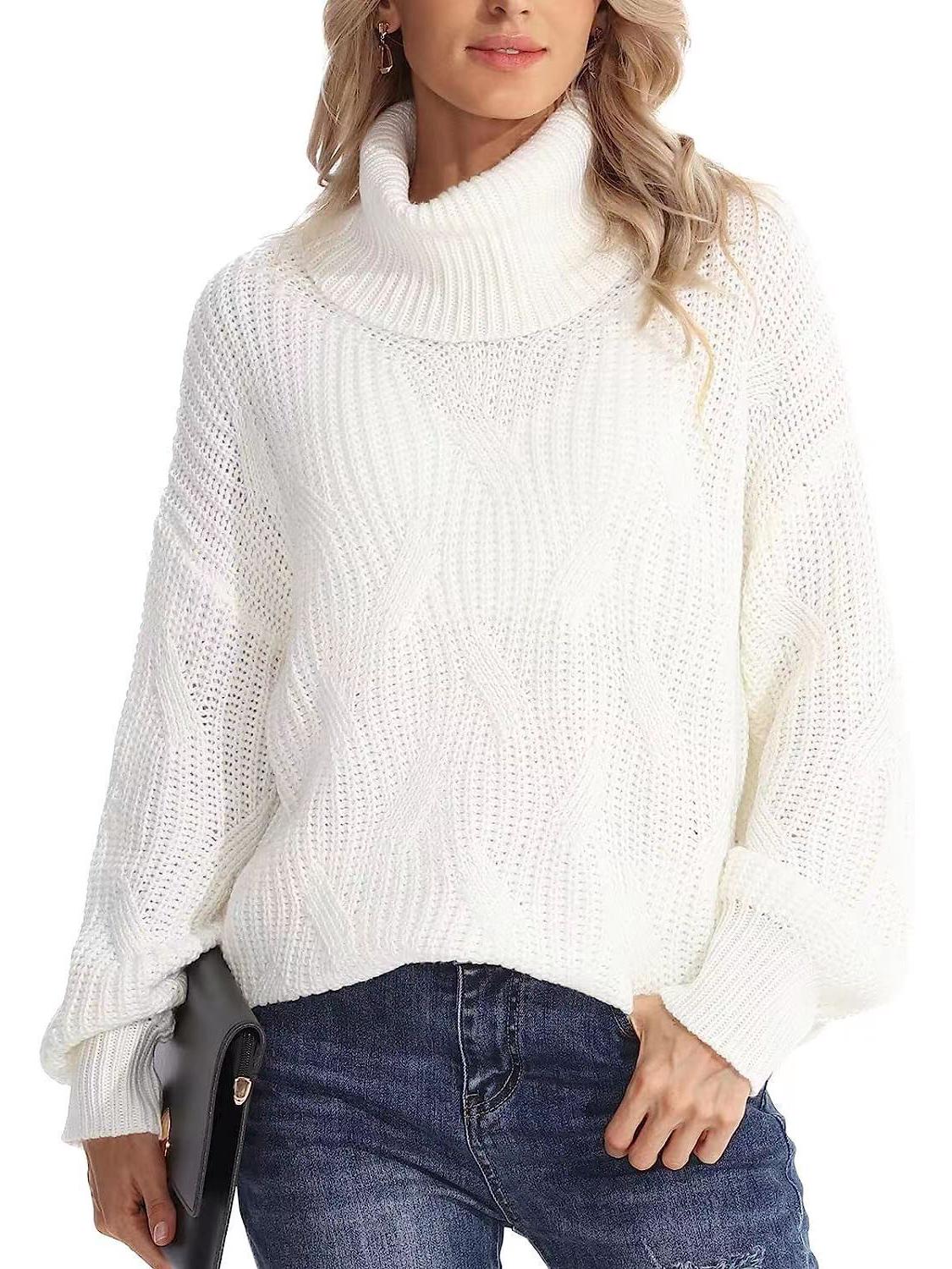

Женский свободный свитер-пуловер с высоким воротником и кабельной вязкой, Осень/Зима 2024 XXXL белый