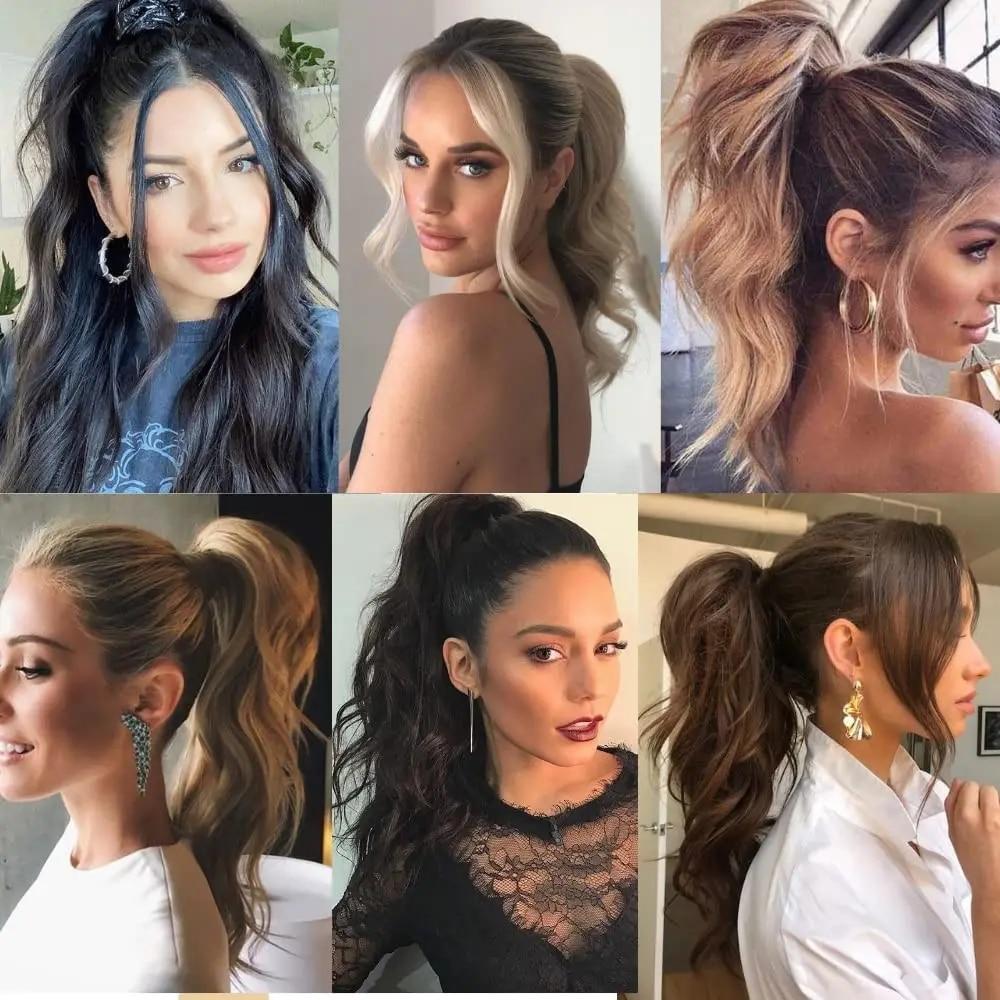 XINRAN Syntetyczny kucyk Elastyczny owinięty kucyk Przedłużanie włosów 30-calowe długie faliste kucyki dla kobiet