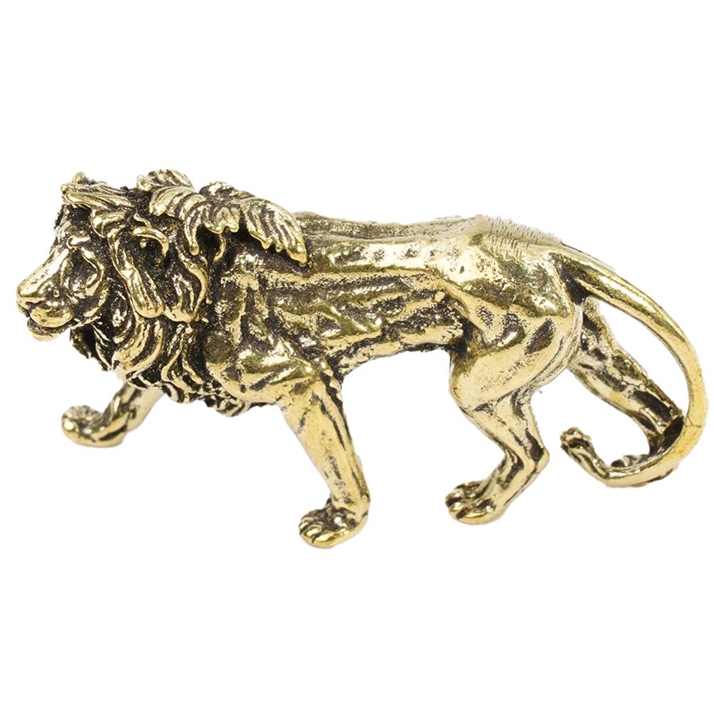 Copper Lion Ornament Miniatures Figurines Craft Desk Decoration Statue